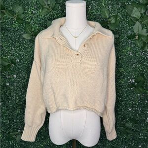 Cream Collared Cropped Sweater